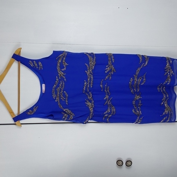 Romeo & Juliet Cobalt Blue W/ Black Silver BEADING Artsy abstract Dress Sz.M - Picture 1 of 9
